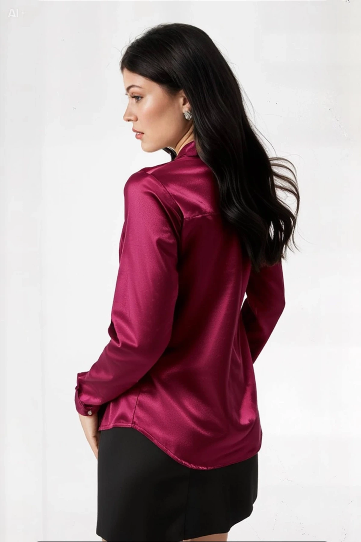 Kadın Bordo Hafif Dökümlü Saten Yüzeyli Gömlek Hzl22w-bd139641