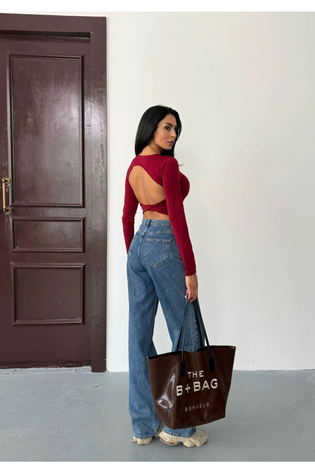 Kadın Bordo Sırt Dekolteli  Uzun Kollu Sandy Bluz HZL25W-FRY123381