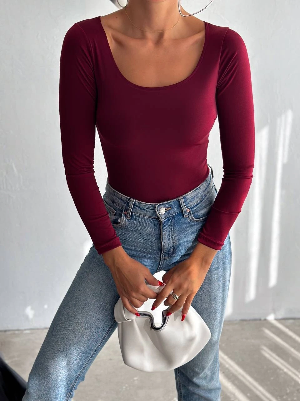 Kadın Bordo U Yaka Uzun Kollu Sandy Bluz HZL25S-FRY122471