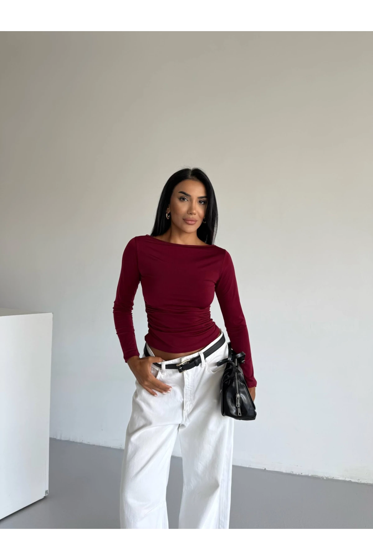 Kadın Bordo Uzun Kollu Sany Bluz HZL25S-FRY123351