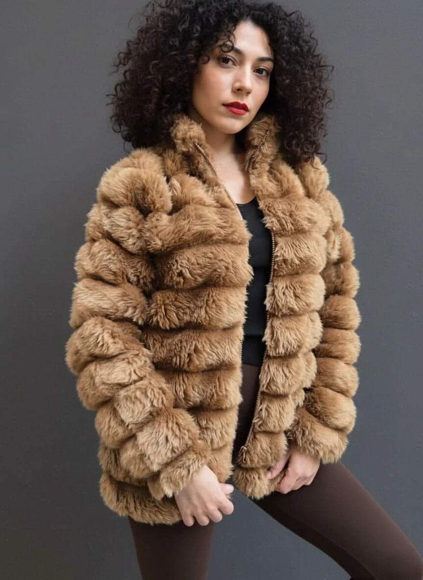 Kadın Camel Şık Peluş Suni Kürk Ceket HZL23W-DSB110061