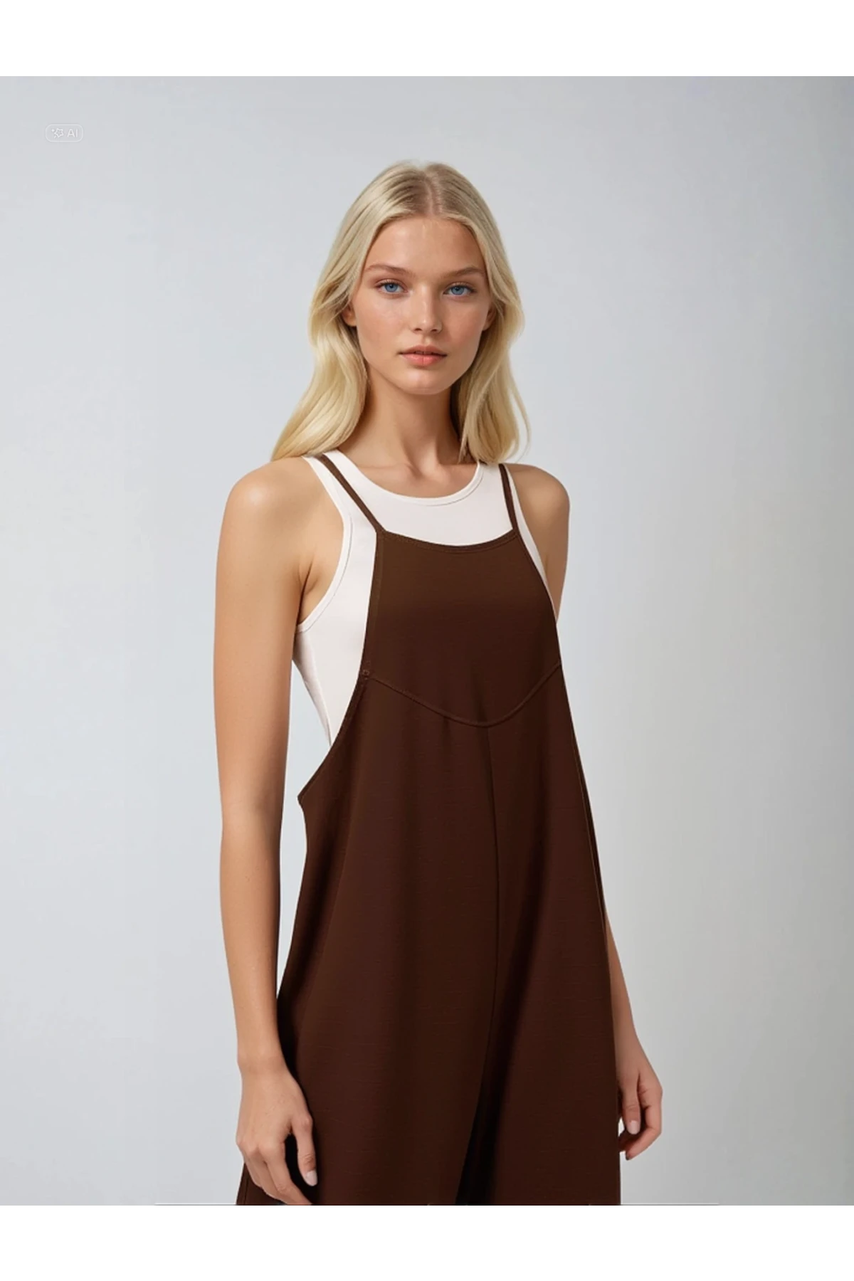 Kadın Çikolata Ayarlanabilir Askılı Cepli Bol Paça Bahçıvan Tulum HZL22S-BD170191