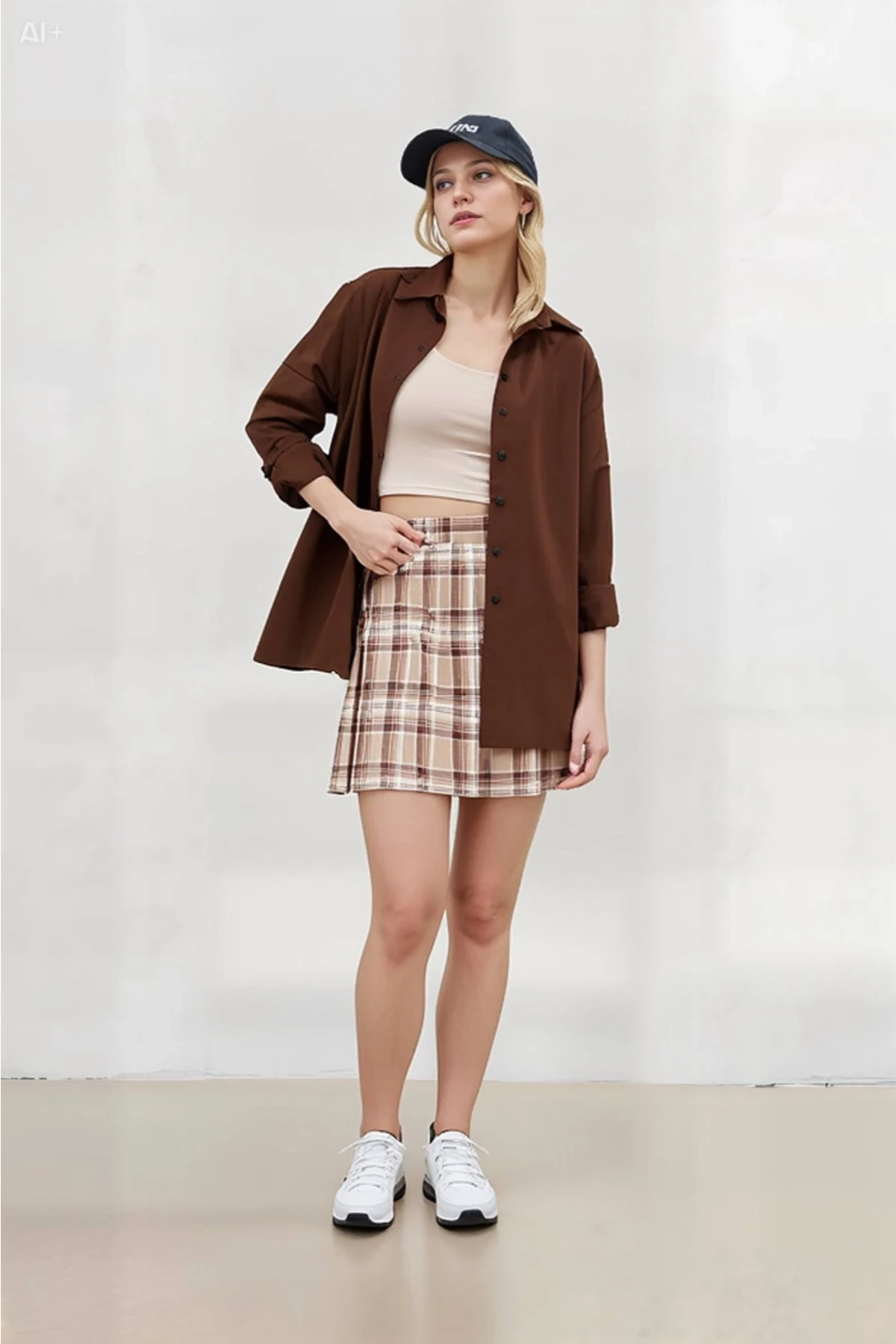 Kadın Çikolata Oversize Uzun Basic Gömlek Hzl22w-bd139001