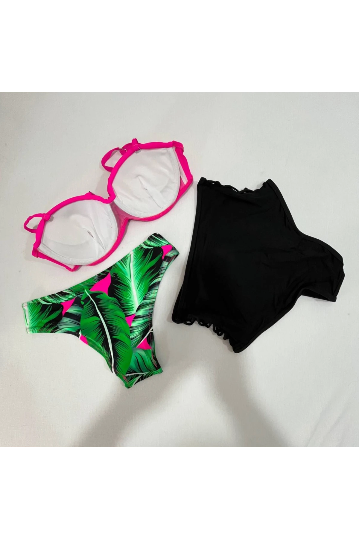 Kadın Fuşya İnce Askılı 3 Parça Bikini Takımı HZL25S-LC216