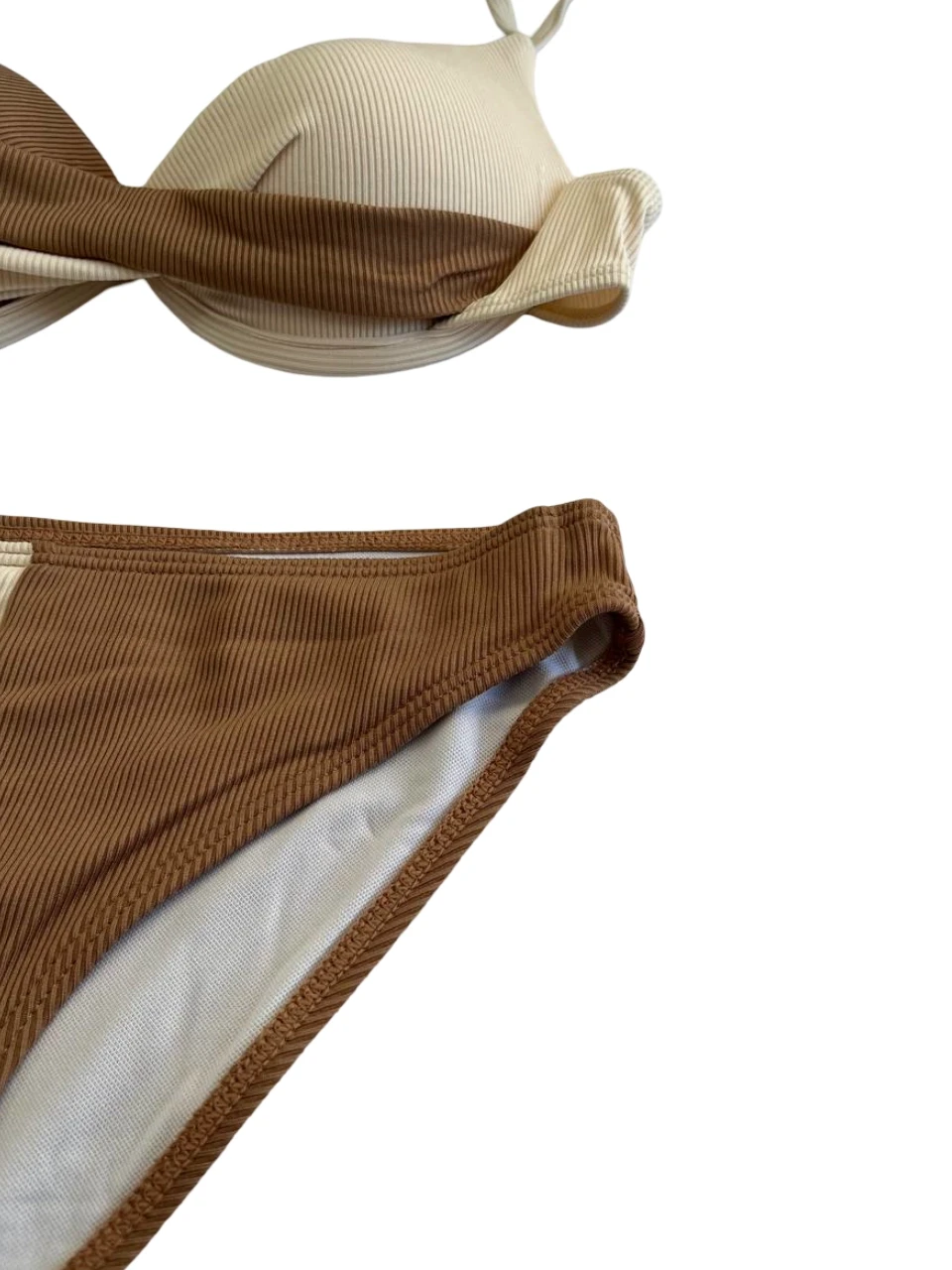 Kadın Kahverengi Krem Renk Bloklu Astarlı Bikini Takımı HZL25S-LC214