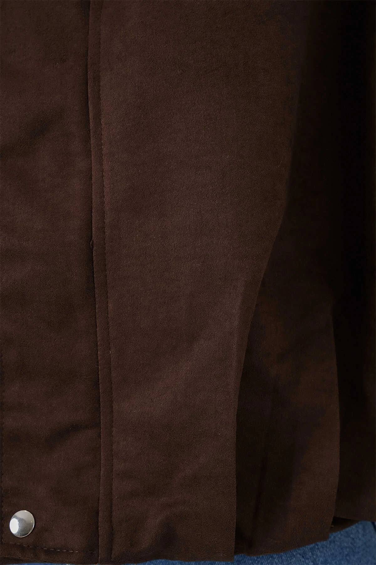 Kadın Kahverengi Oversize Fermuar ve Çıt Çıt Kapamalı Cepsiz Süet Deri Ceket HZL25W-BD107301