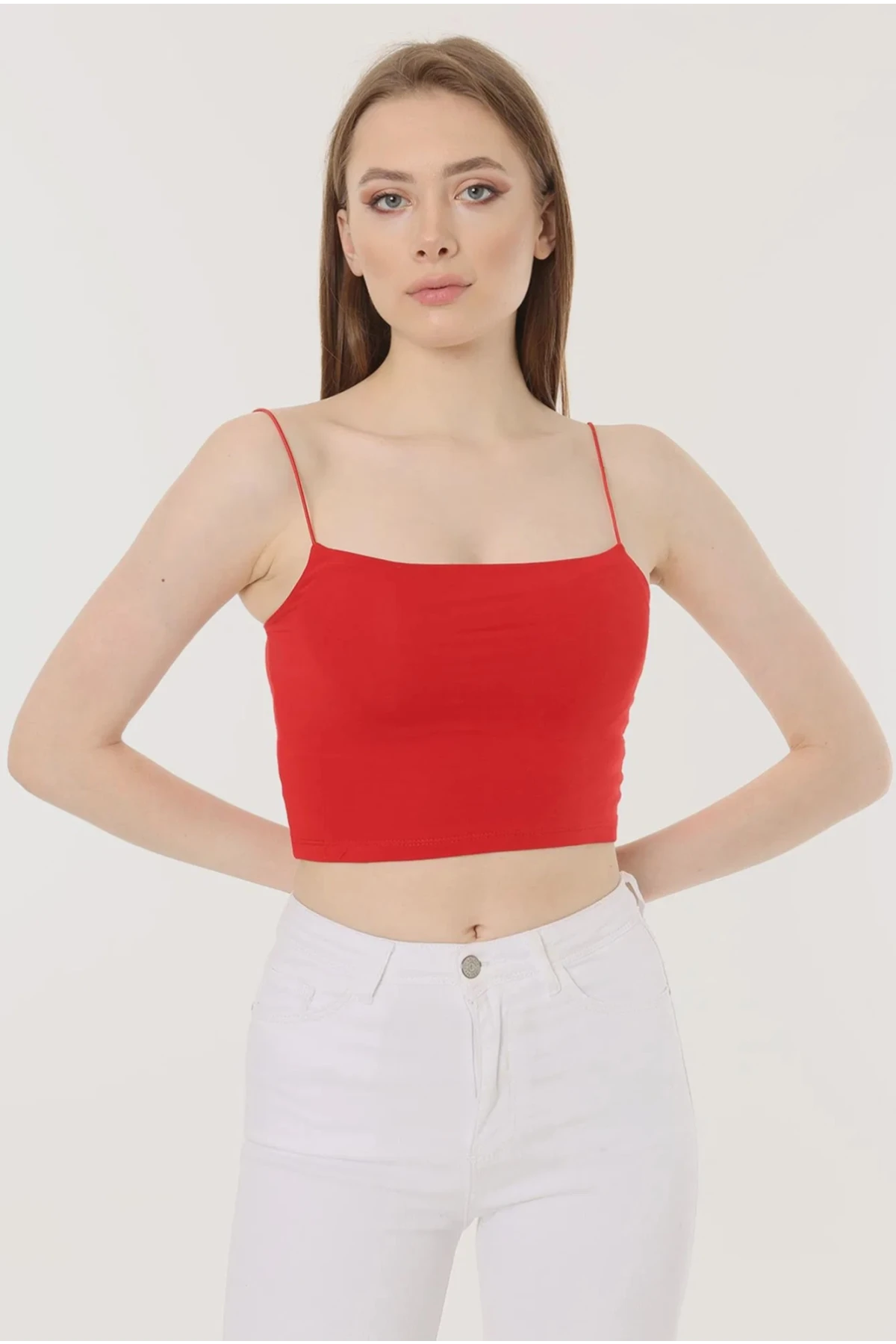 Kadın Kırmızı İp Askılı Örme Büstiyer HZL24S-ZK12001