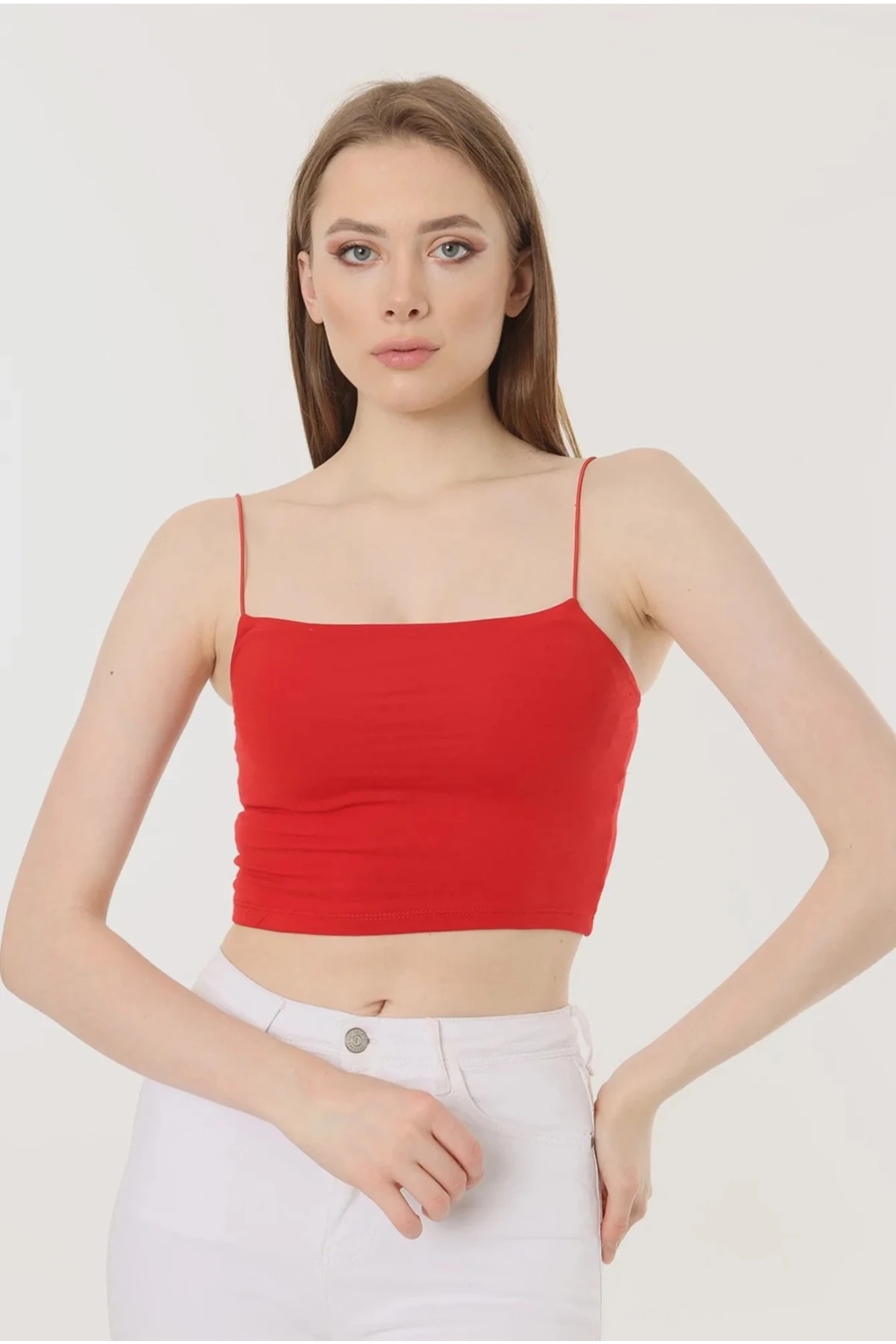 Kadın Kırmızı İp Askılı Örme Büstiyer HZL24S-ZK12001