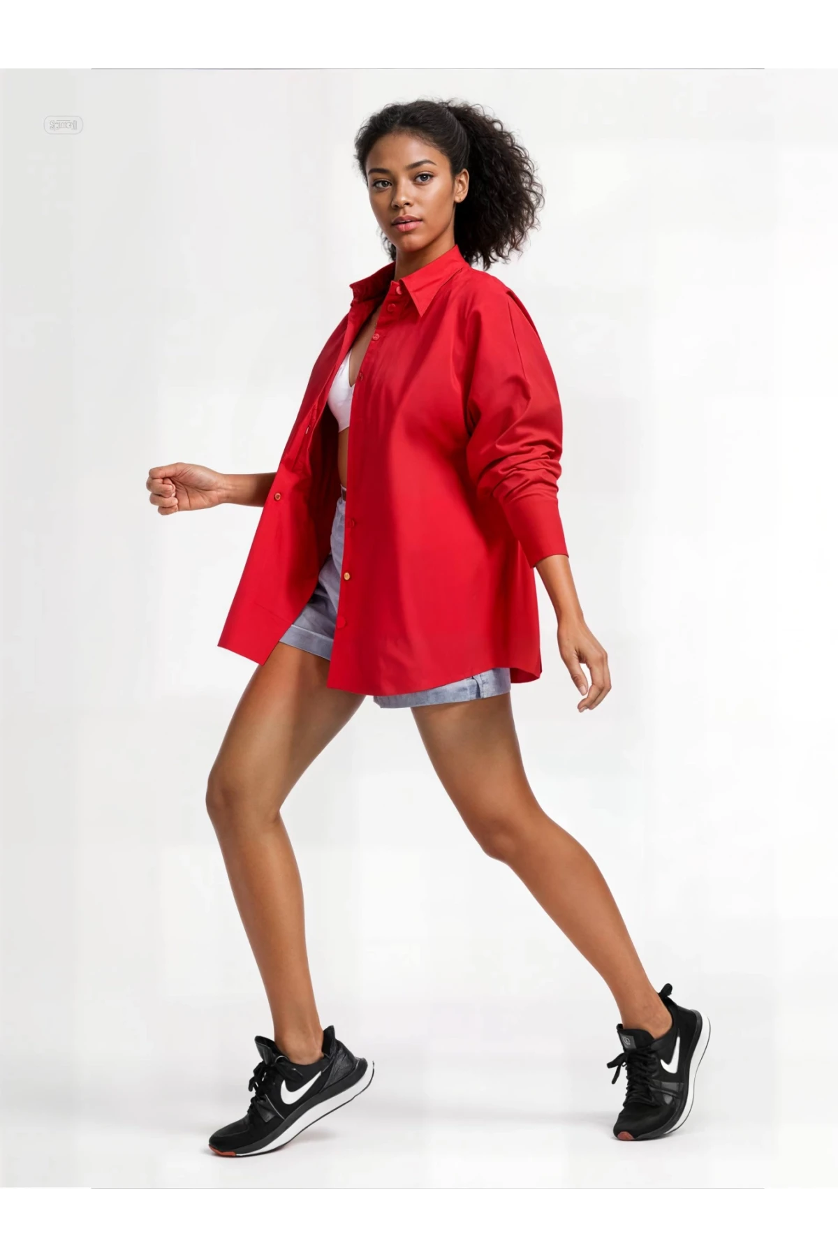 Kadın Kırmızı Oversize Uzun Basic Gömlek  HZL22W-BD139001