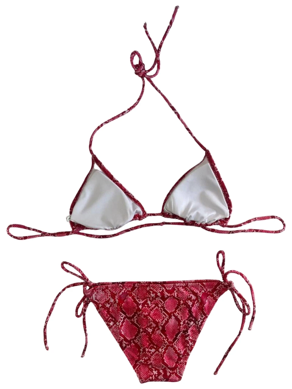 Kadın Kırmızı Yılan Derisi Desen Boyundan İp Bağlamalı Üçgen Bikini Takımı HZL25S-LC5005