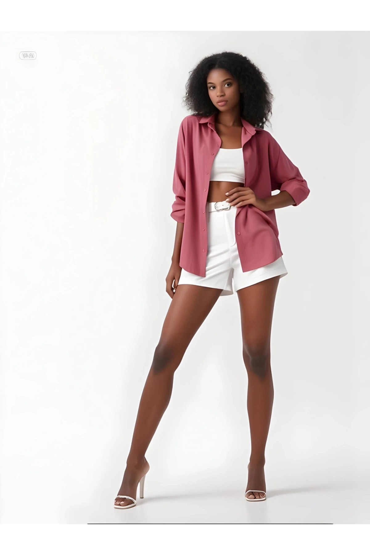 Kadın Koyu Gül Kurusu Oversize Uzun Basic Gömlek HZL22W-BD139001