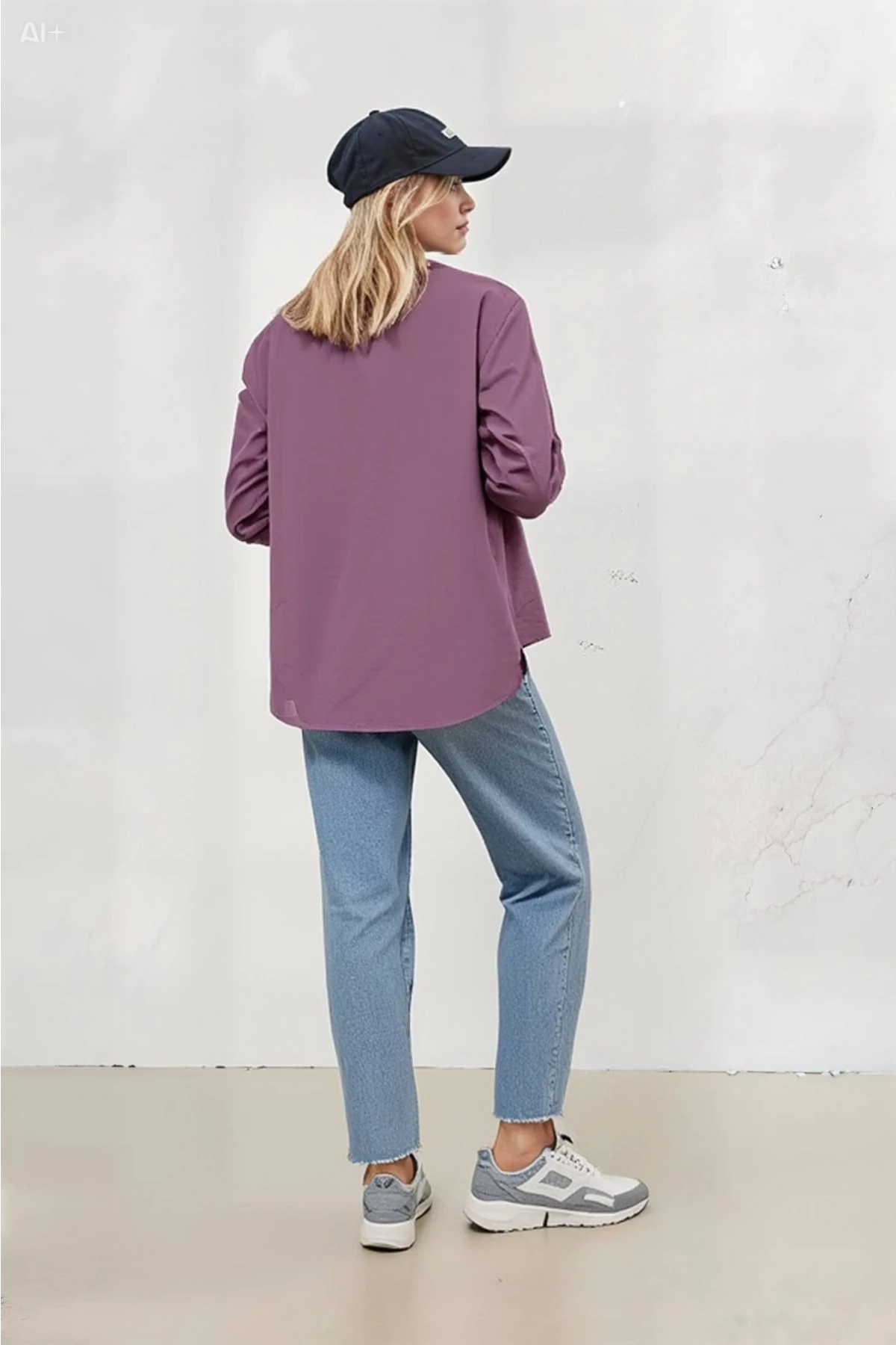 Kadın Koyu Lila Oversize Uzun Basic Gömlek HZL22W-BD139001