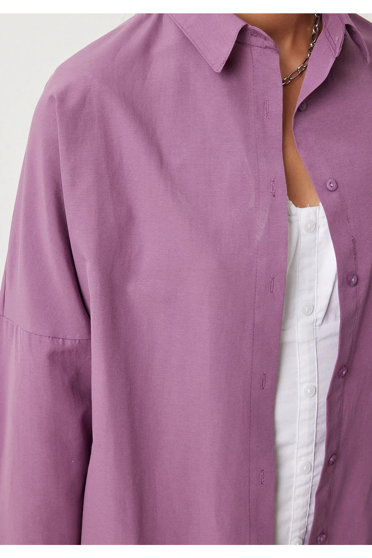 Kadın Koyu Lila Oversize Uzun Basic Gömlek HZL22W-BD139001
