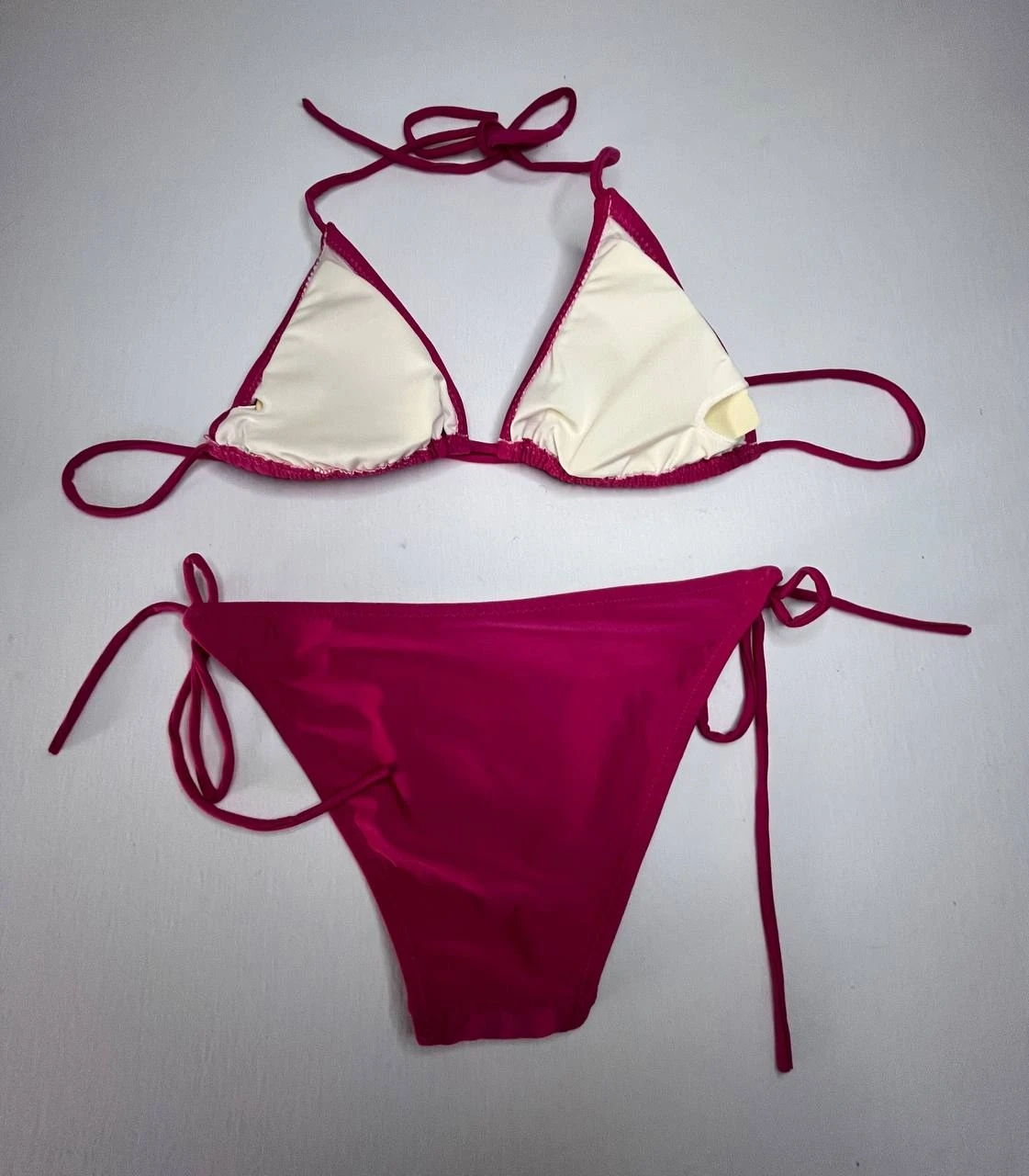 Kadın Koyu Pembe Boyundan İp Bağlamalı Üçgen Bikini Takımı HZL25S-LC5005