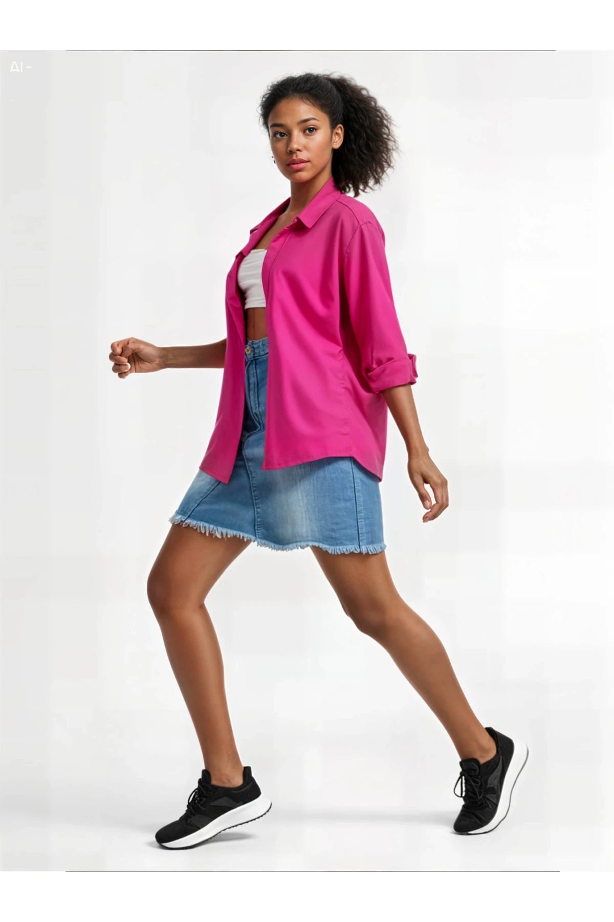 Kadın Koyu Pembe Oversize Uzun Basic Gömlek HZL22W-BD139001