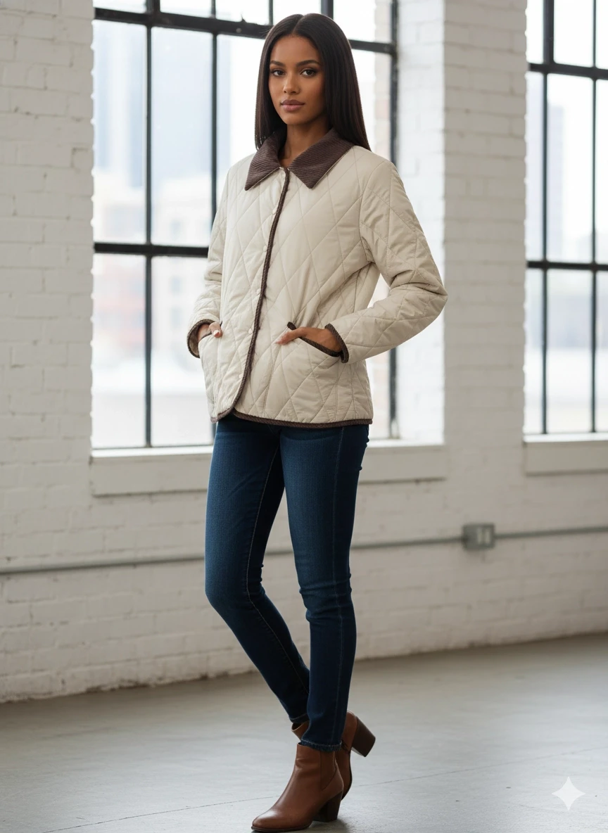 Kadın Krem Çıt Çıt Kapamalı Kadife Detaylı Kapitone Mont HZL25W-BD152261