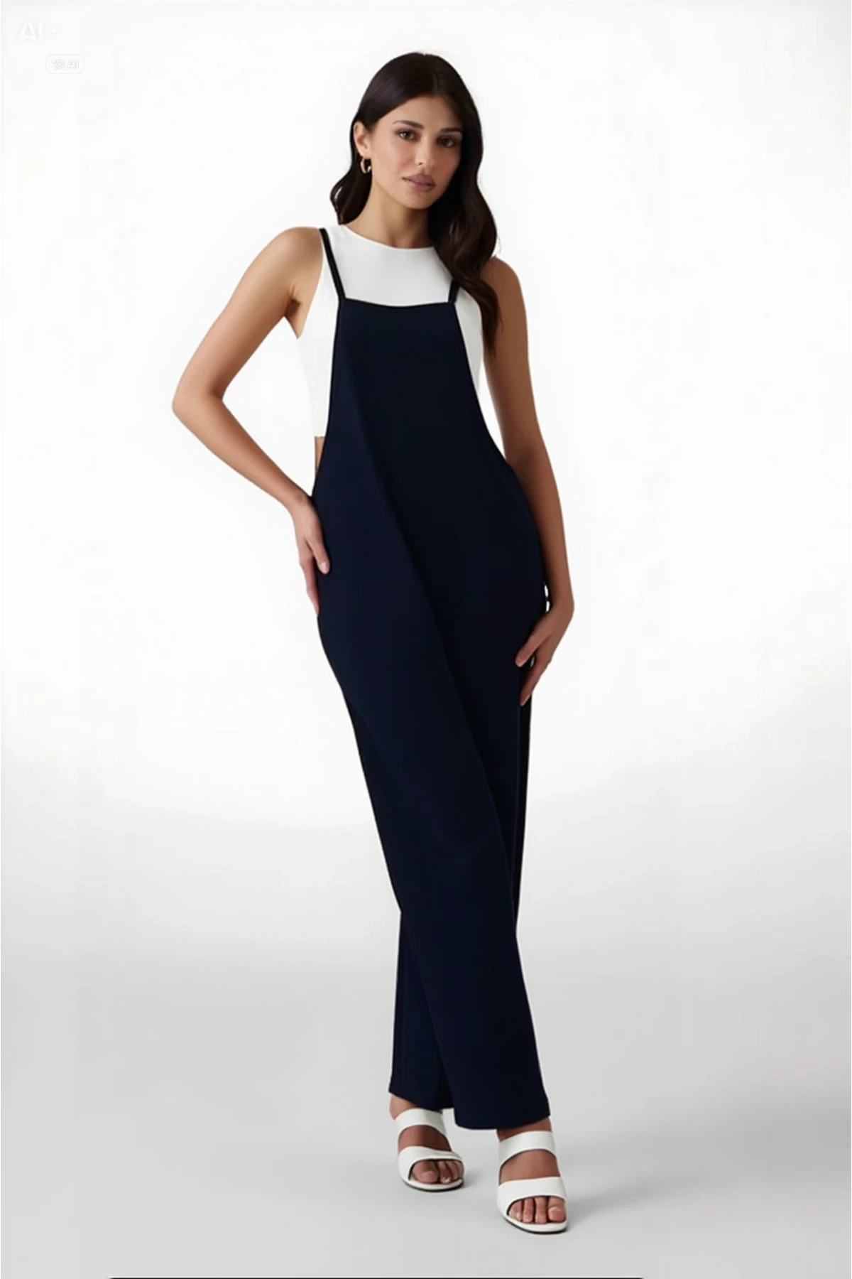 Kadın Lacivert Ayarlanabilir Askılı Cepli Bol Paça Bahçıvan Tulum HZL22S-BD170191