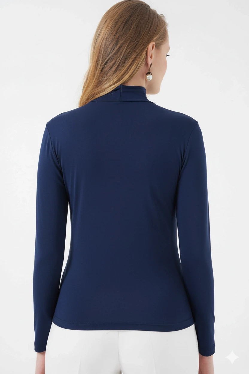 Kadın Lacivert Büzgü Detay Balıkçı Yaka Sandy Bluz HZL25W-BD19251