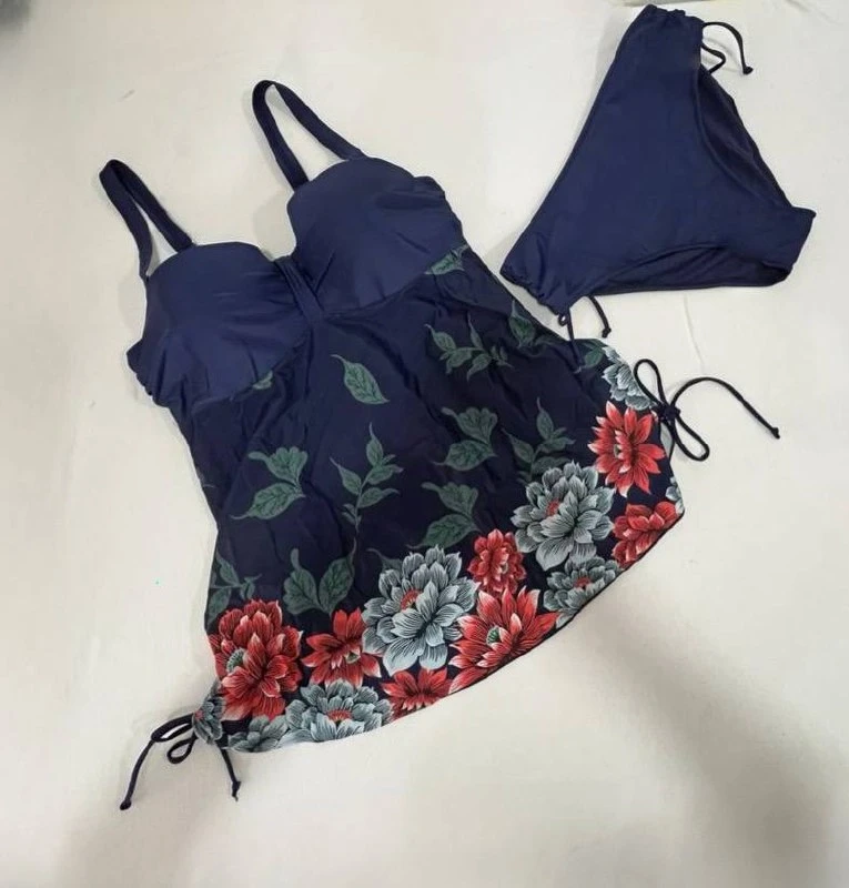 Kadın Lacivert Çiçek Desenli Elbise Model  Slipli Tankini HZL24S-LC4009