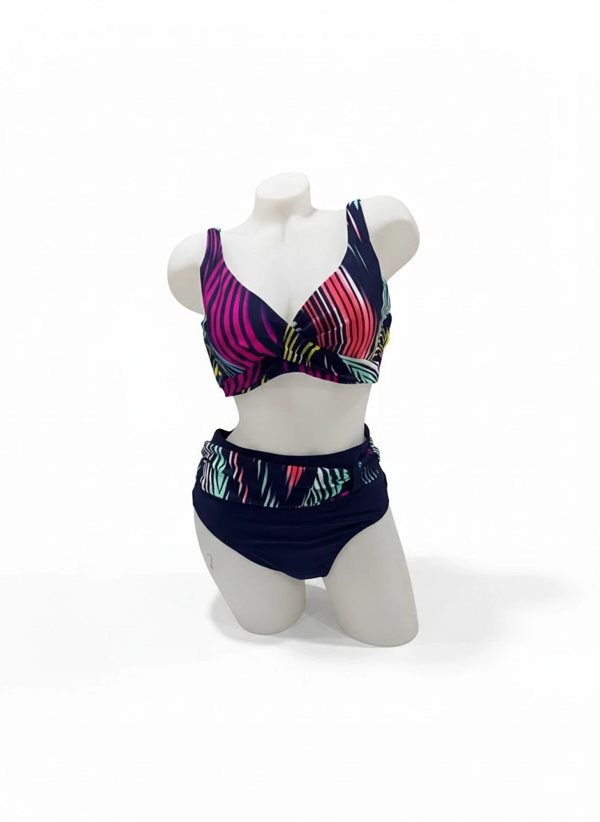 Kadın Lacivert Çok Renkli Büyük Beden Astarlı Bikini Takım HZL25S-LC21202