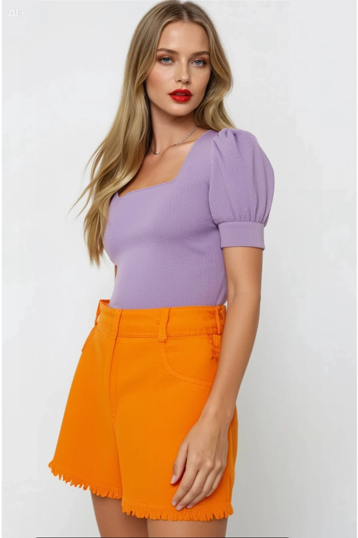 Kadın Lila Kare Yaka Örme Bluz HZL22W-BD104091