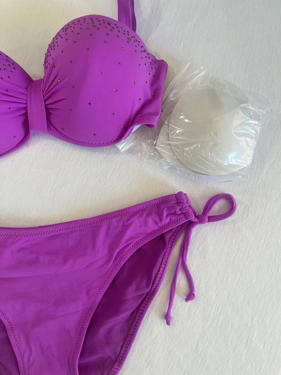 Kadın Lila Taş İşlemeli 3 Parça Bikini Takım HZL25S-LC3315