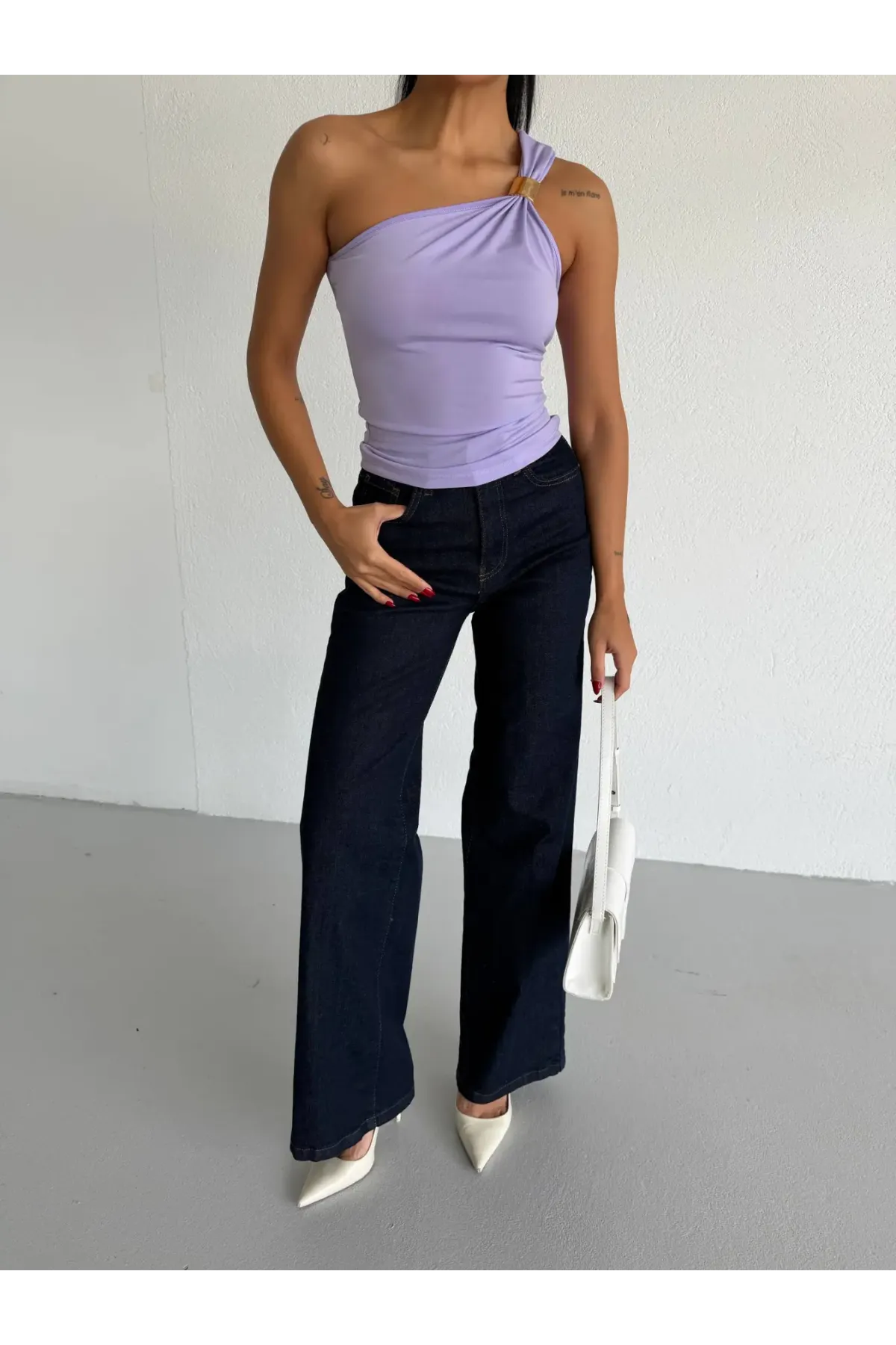 Kadın Lila Tek Omuz Gold Metal Detaylı Sandy Bluz HZL26S-FRY123821