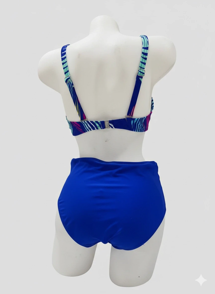 Kadın Mavi Çok Renkli Büyük Beden Astarlı Bikini Takım HZL25S-LC21202