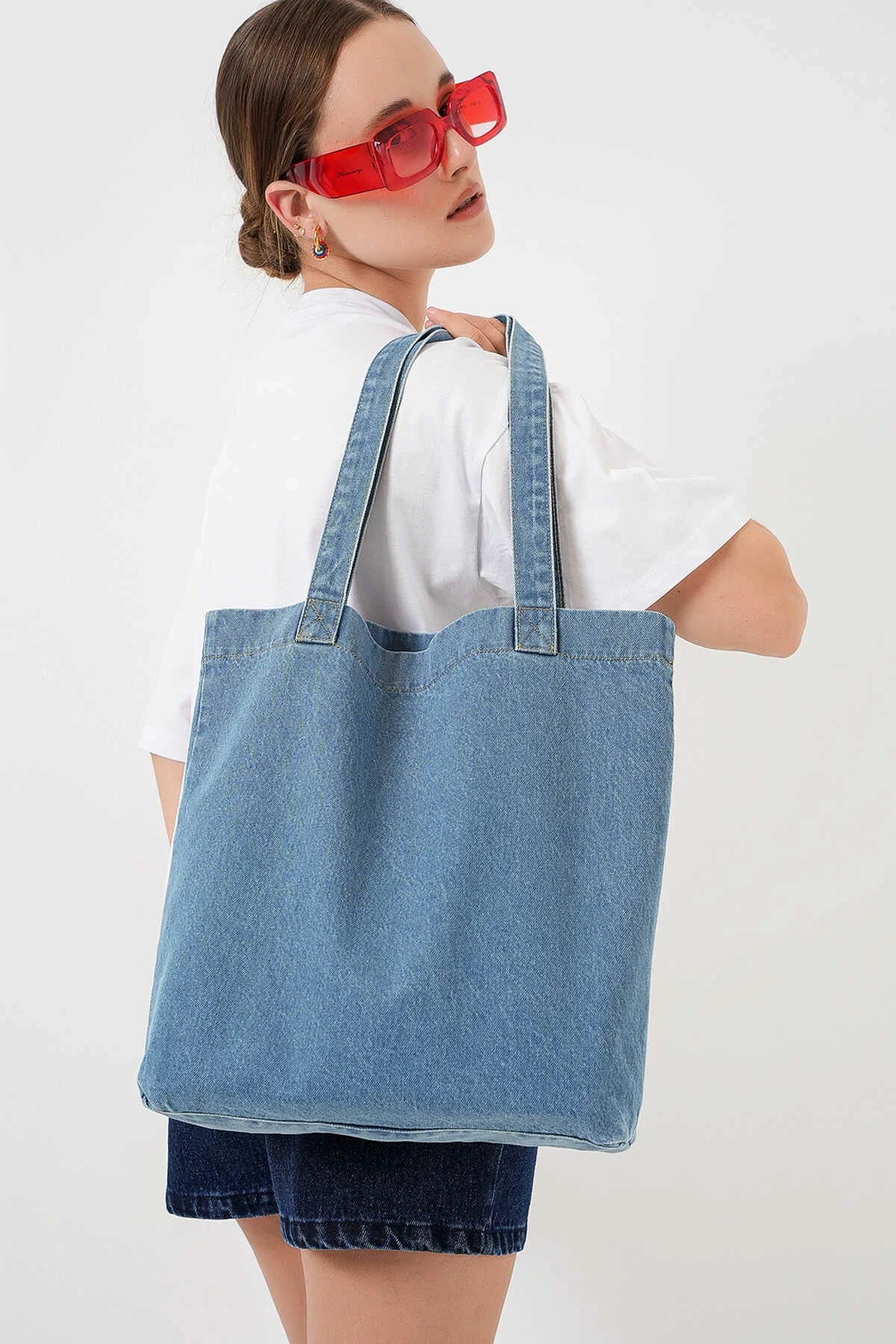 Kadın Mavi Kot Kumaş Cepsiz Omuz Çanta HZL25S-BD10231