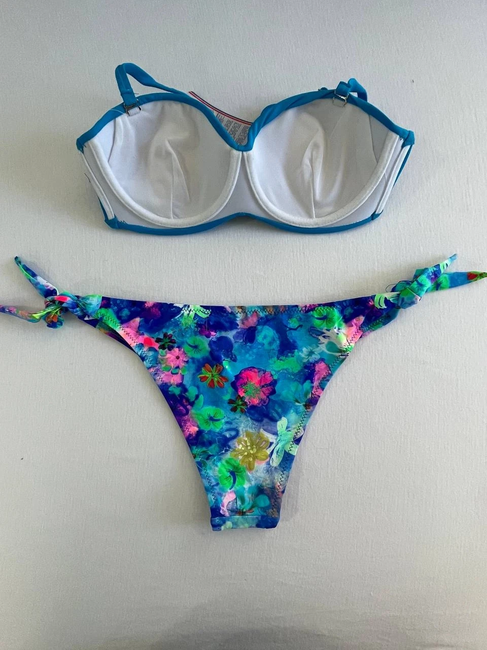 Kadın Mavi Taş İşlemeli Desenli Astarlı Bikini Takım HZL25S-LC203