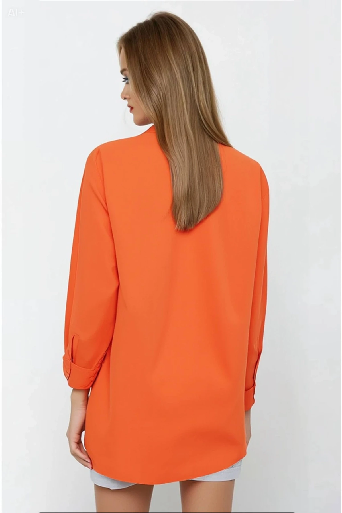 Kadın Oranj Oversize Uzun Basic Gömlek HZL22W-BD139001