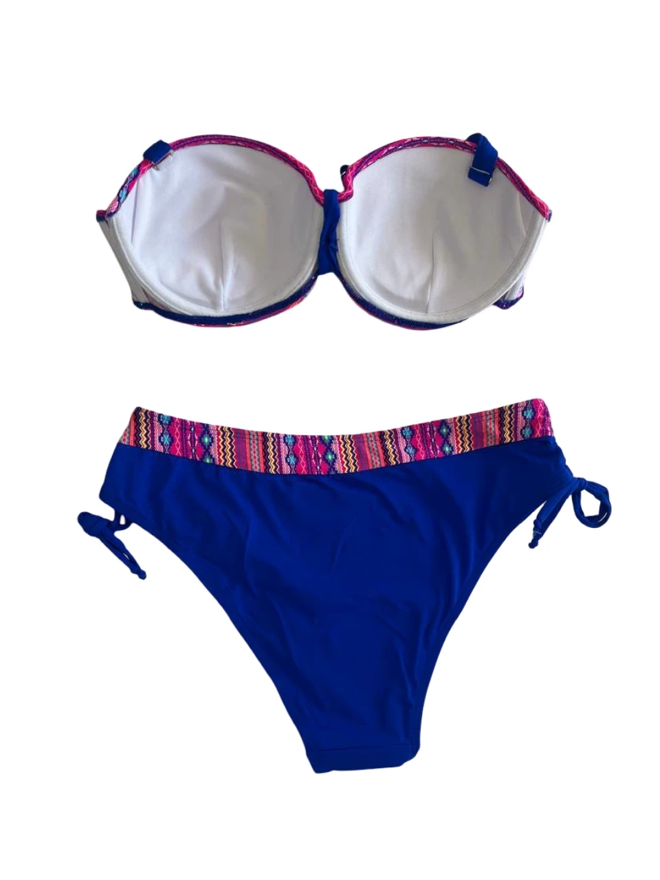 Kadın Pembe Saks Mavi Etnik Desenli Astarlı Bikini Takımı HZL25S-LC22626