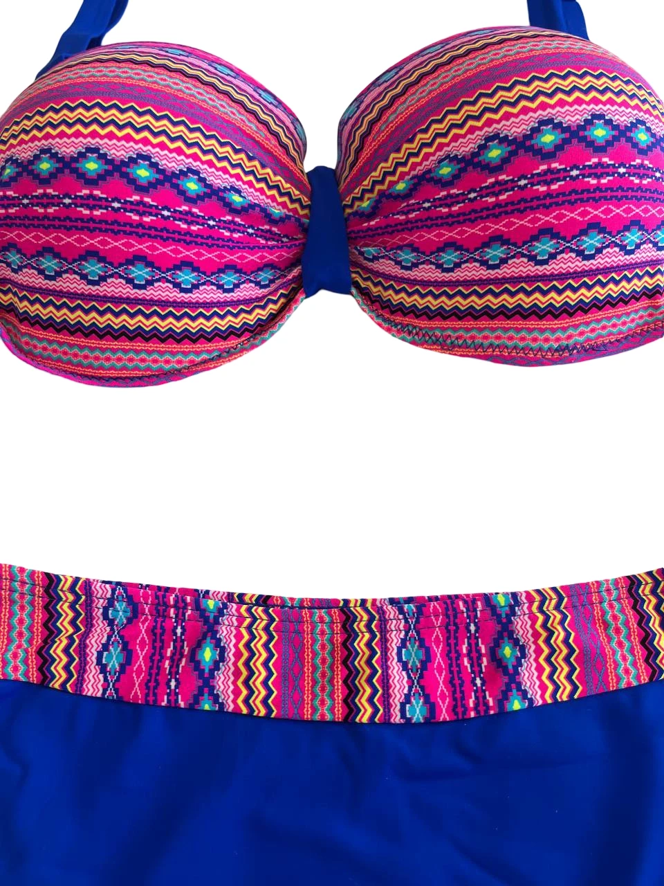 Kadın Pembe Saks Mavi Etnik Desenli Astarlı Bikini Takımı HZL25S-LC22626