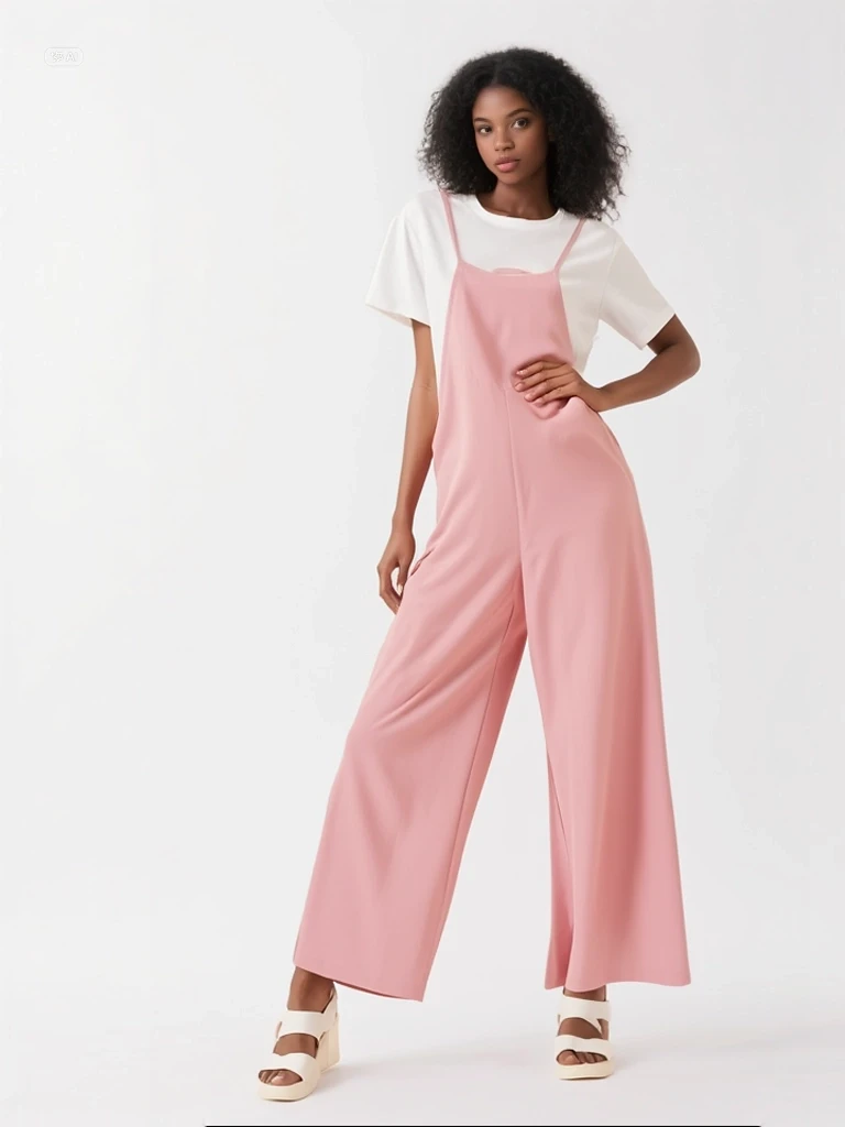 Kadın Pudra Ayarlanabilir Askılı Cepli Bol Paça Bahçıvan Tulum HZL22S-BD170191