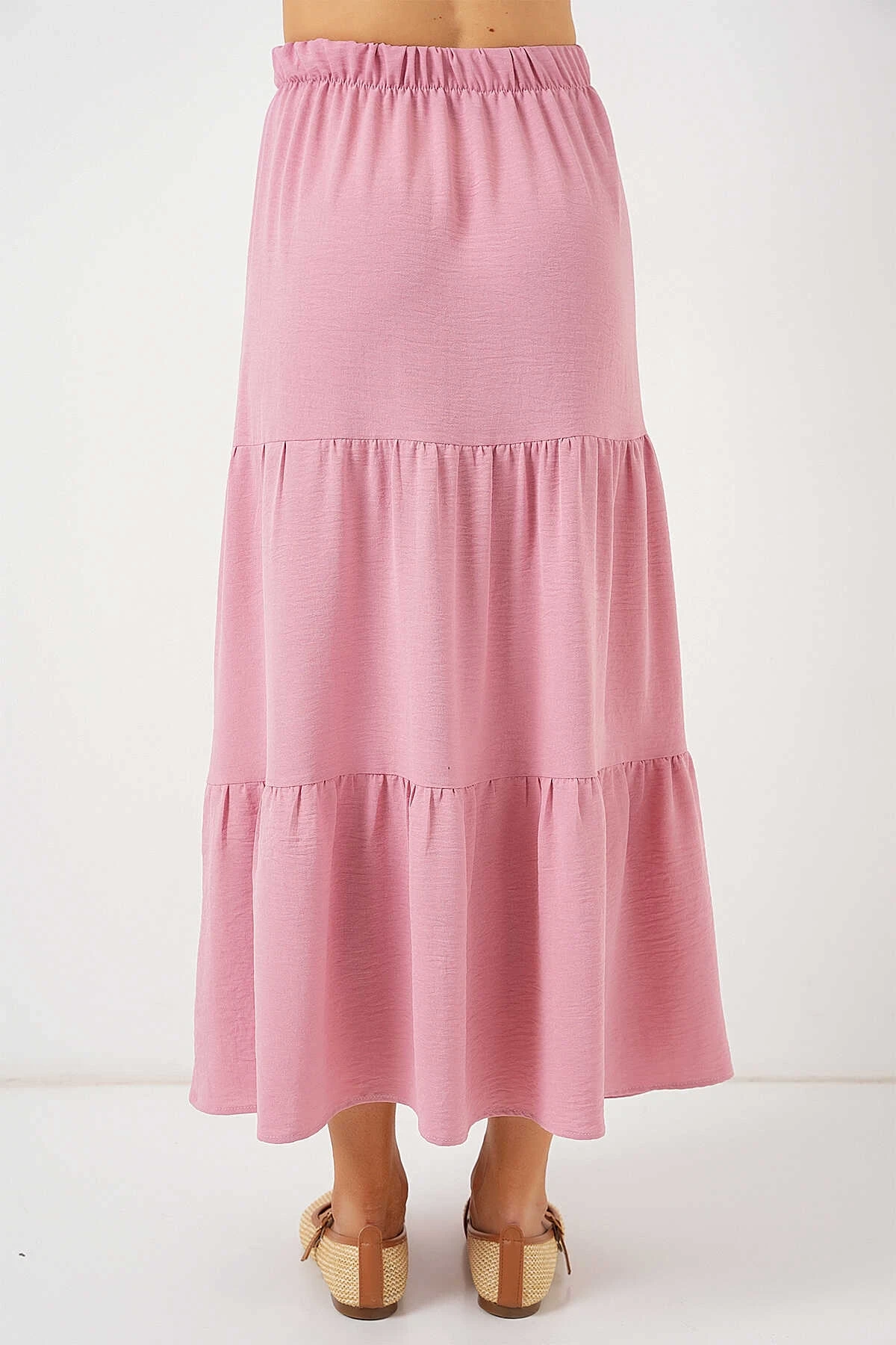 Kadın Pudra Beli Lastikli Ayrobin Uzun Etek HZL25S-BD180481