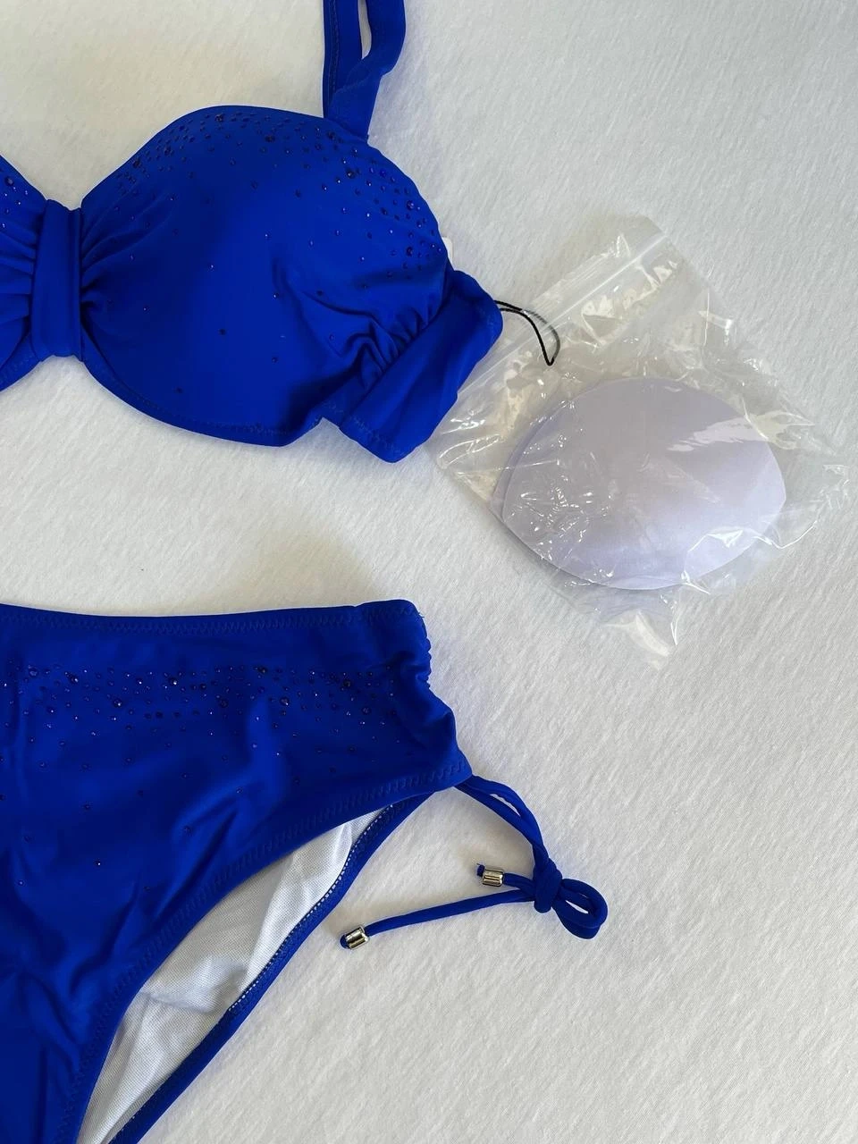 Kadın Saks Mavi Taş İşlemeli Astarlı Bikini Takım HZL25S-LC3361