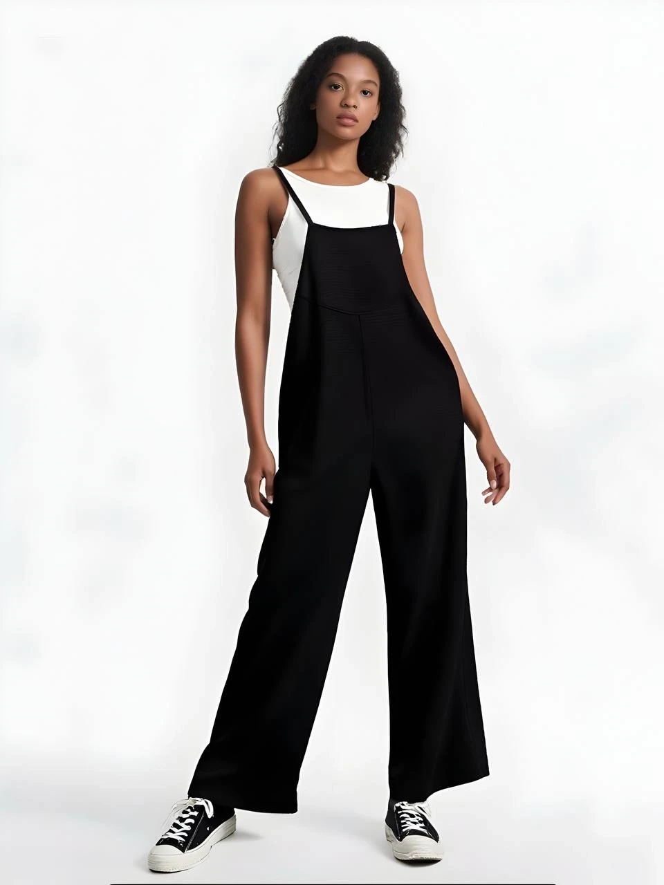 Kadın Siyah Ayarlanabilir Askılı Cepli Bol Paça Bahçıvan Tulum HZL22S-BD170191