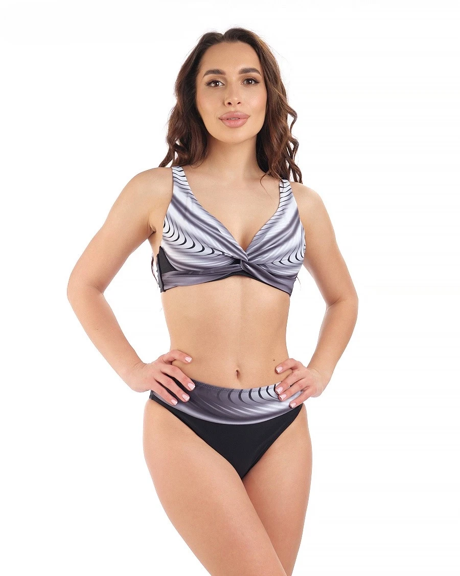 Kadın Siyah Beyaz Desenli Yüksel Bel Astarlı Bikini Takımı HZL25S-LC22315-5
