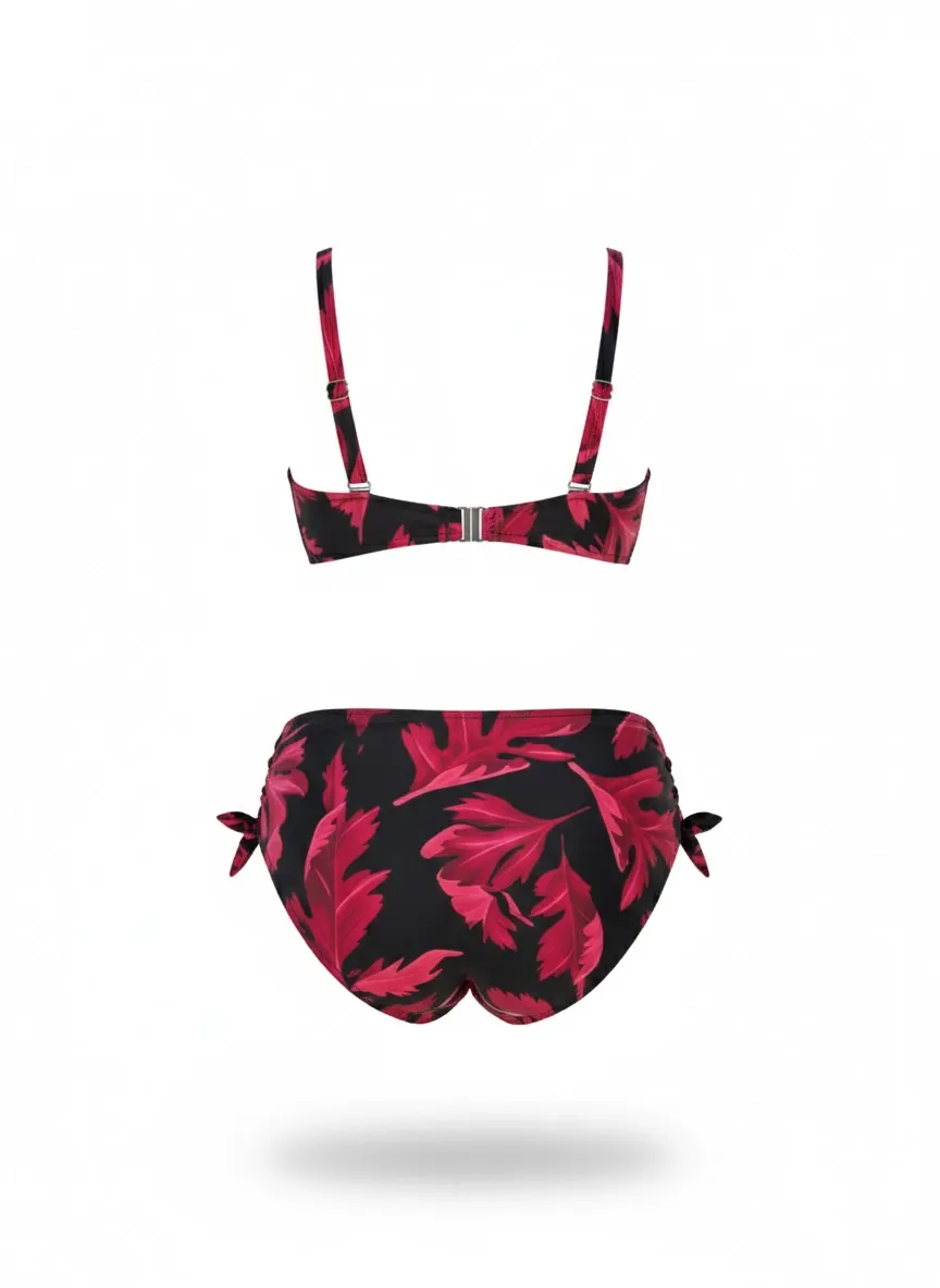 Kadın Siyah Bordo Taş İşlemeli Büyük Beden Bikini Takım HZL25S-LC3337