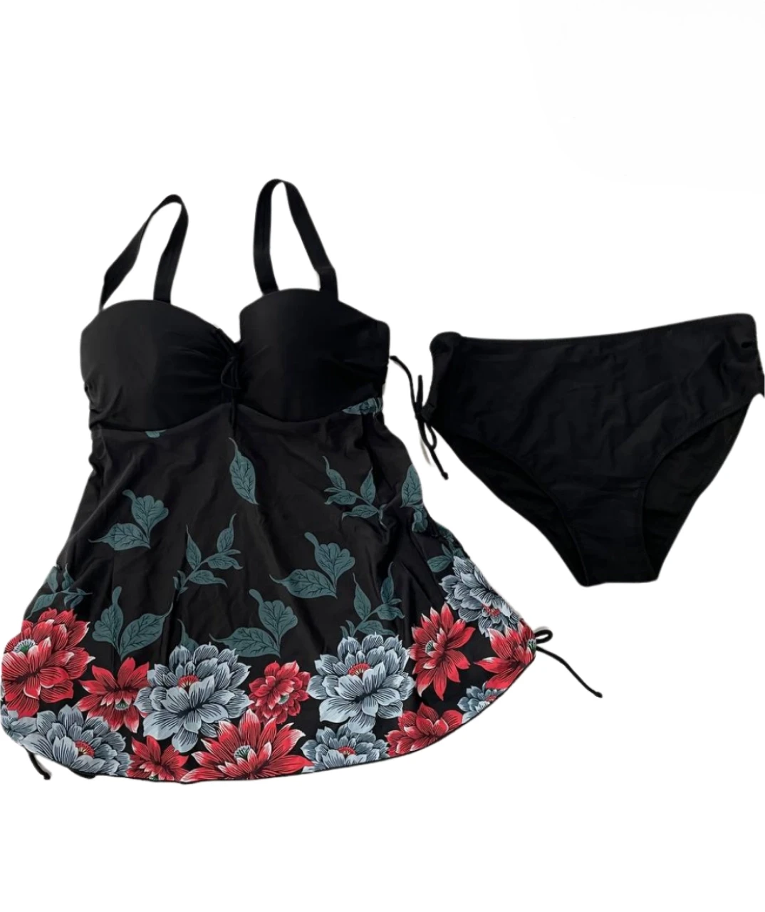 Kadın Siyah Çiçek Desenli Elbise Model  Slipli Tankini HZL24S-LC4009