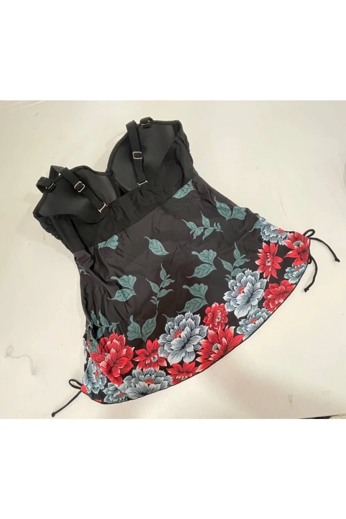 Kadın Siyah Çiçek Desenli Elbise Model  Slipli Tankini HZL24S-LC4009