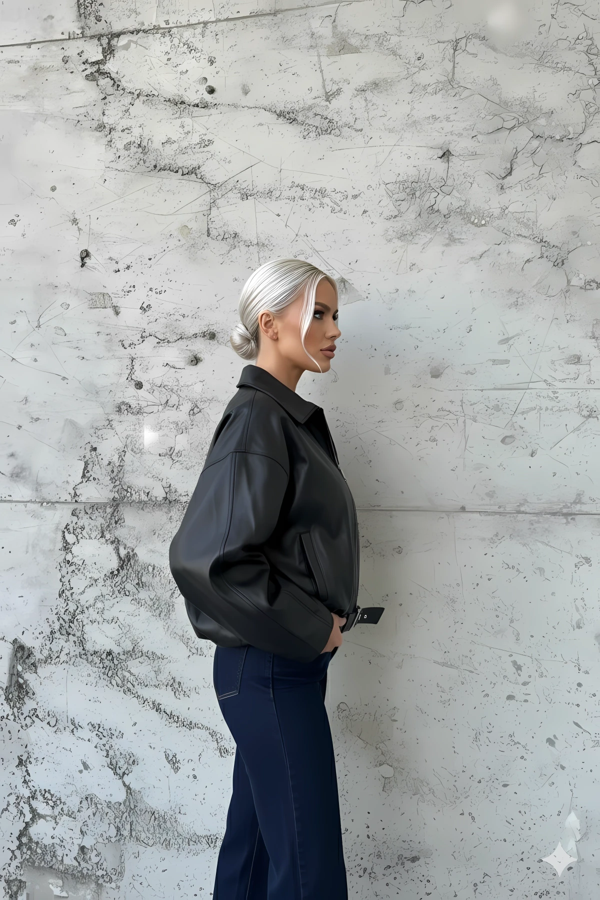 Kadın Siyah Fermuar Kapamalı Oversize Suni Deri Ceket HZL25W-BD110561