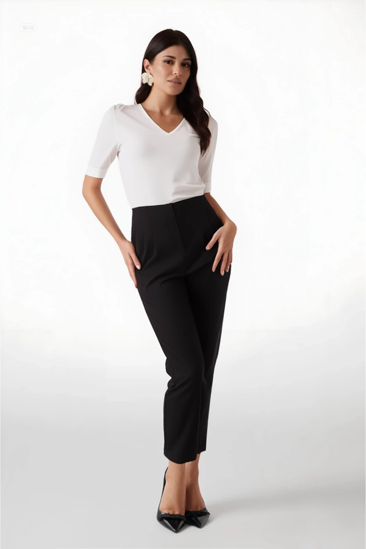 Kadın Siyah Fermuar Kapamalı Yüksek Bel Kumaş Pantolon HZL25W-BD166501