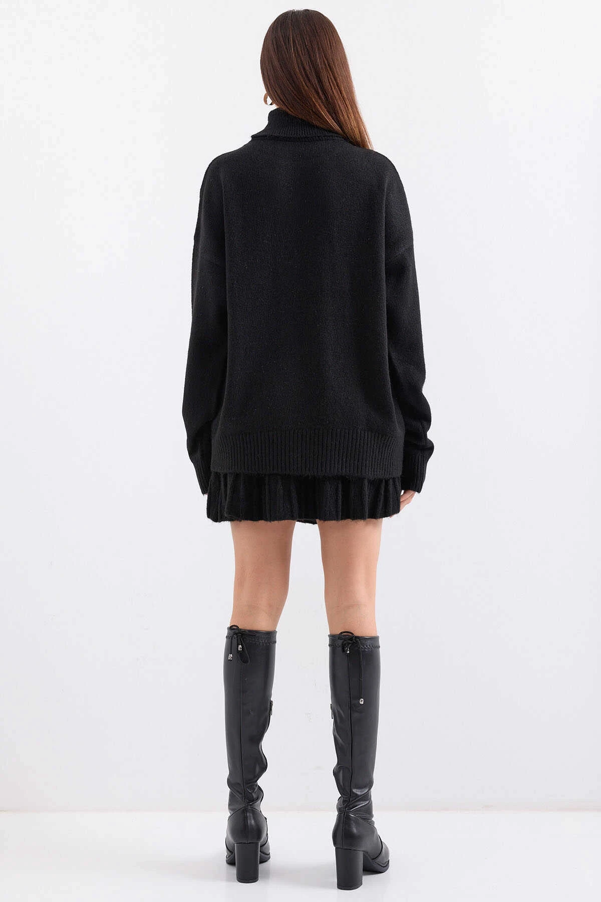 Kadın Siyah Kazak Etek Triko İkili Takım HZL25W-BD1102641