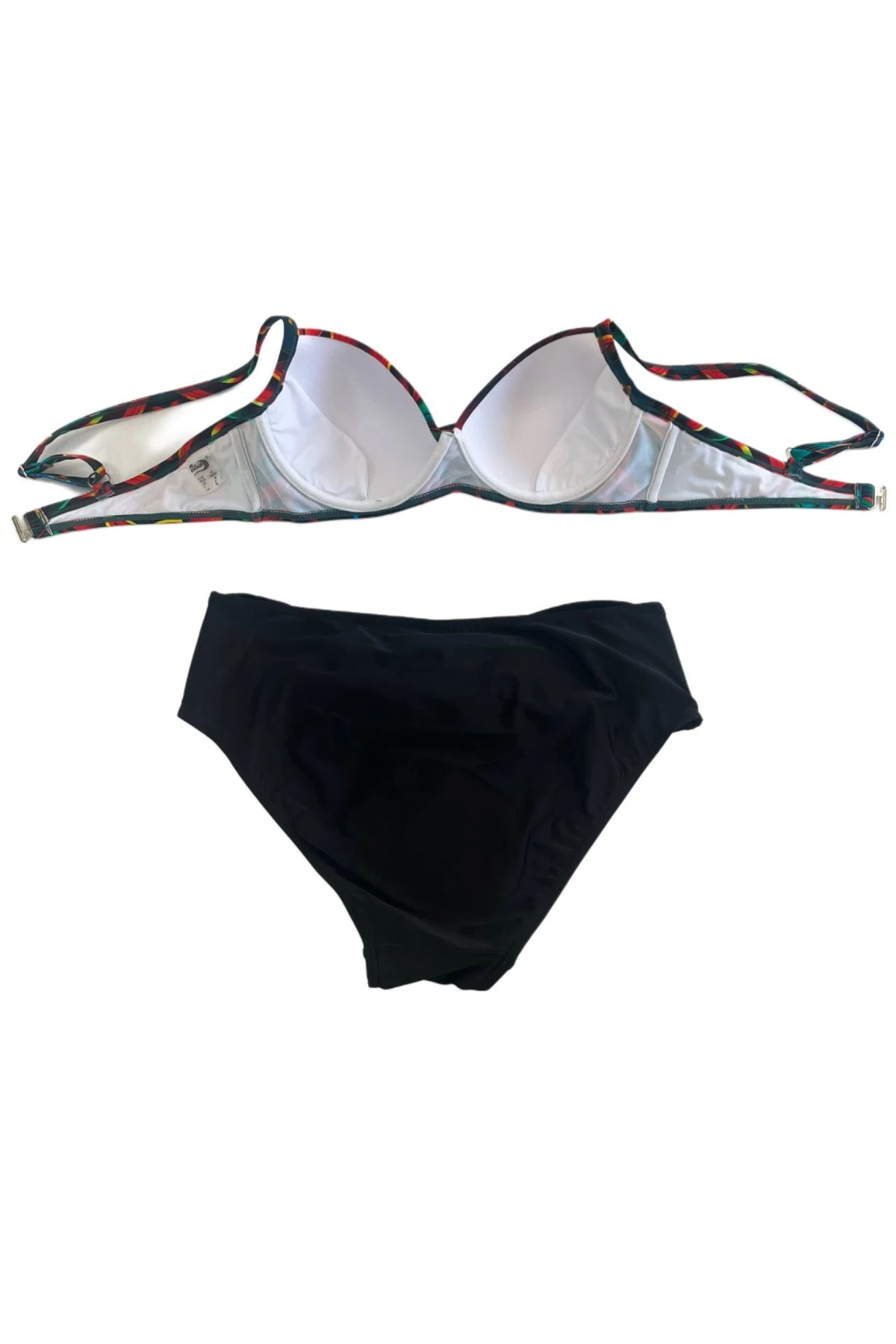 Kadın Siyah Kırmızı Çiçek Desenli Astarlı Büyük Beden Bikini Takımı HZL25S-LC24108