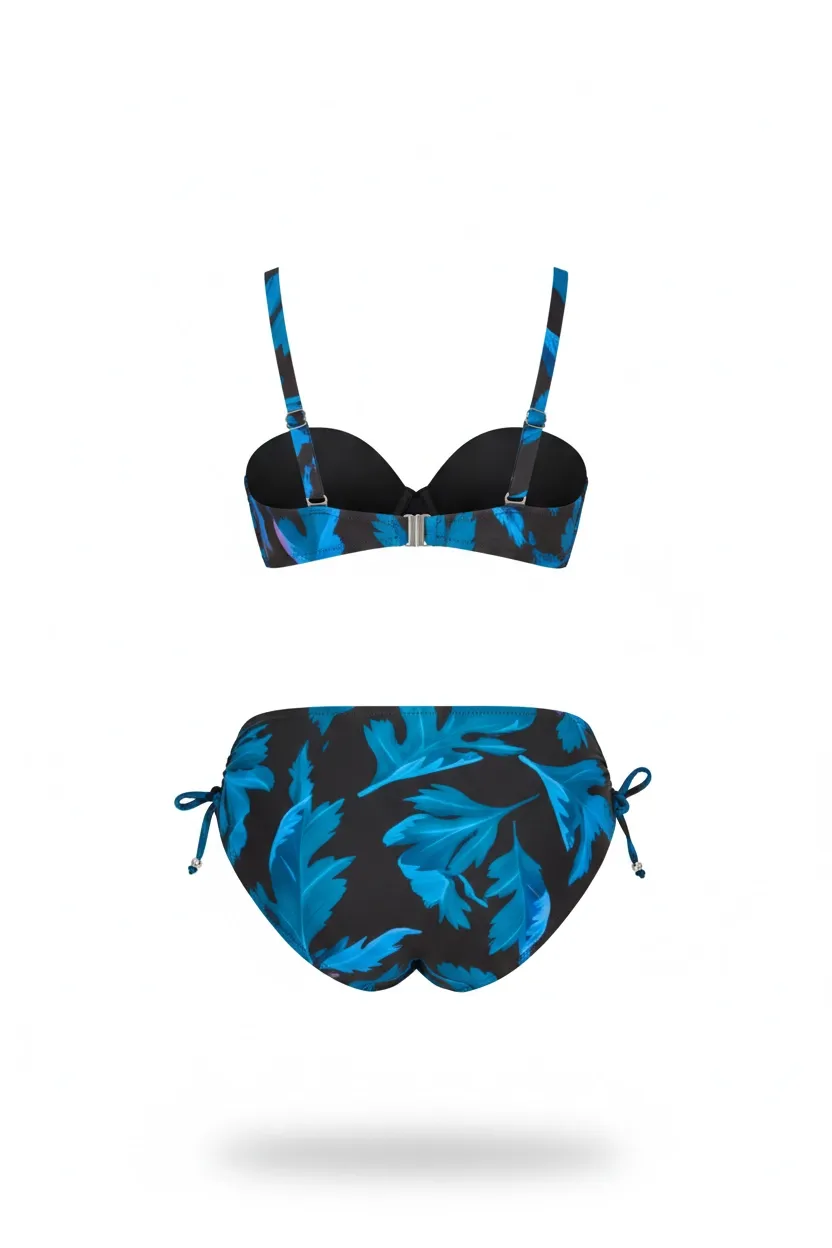 Kadın Siyah Mavi Taş İşlemeli Büyük Beden Bikini Takım HZL25S-LC3337
