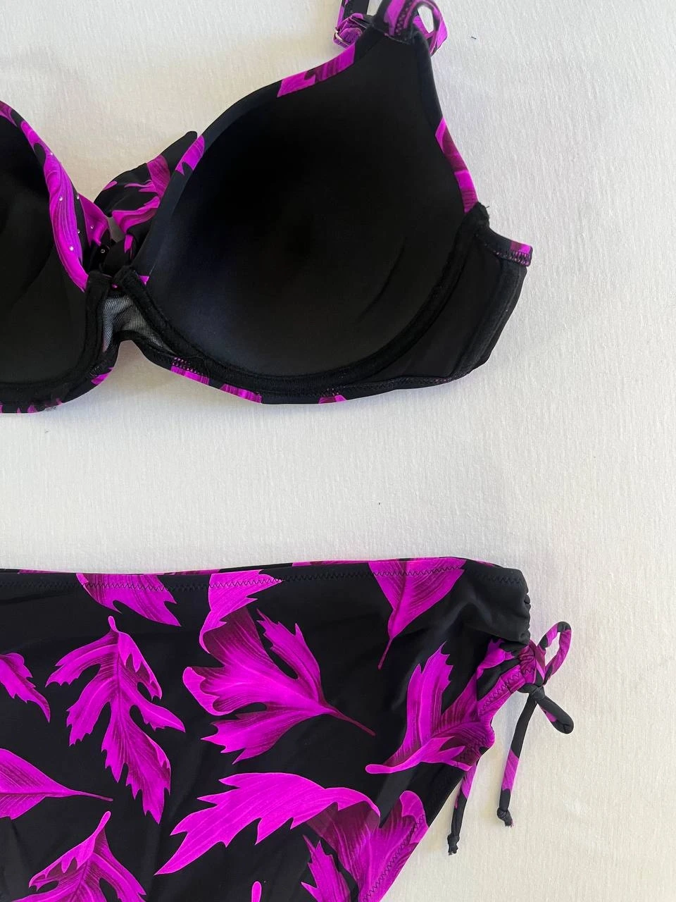 Kadın Siyah Mor Taş İşlemeli Büyük Beden Bikini Takım HZL25S-LC3337