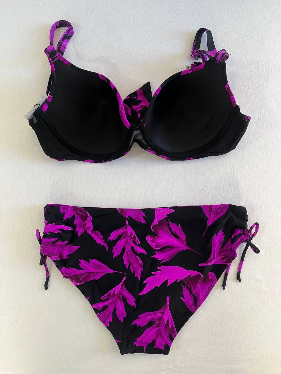 Kadın Siyah Mor Taş İşlemeli Büyük Beden Bikini Takım HZL25S-LC3337