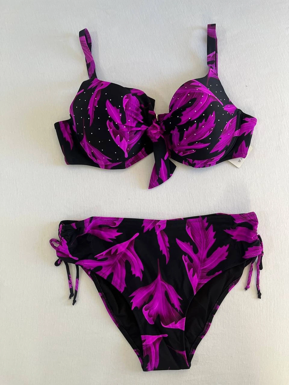 Kadın Siyah Mor Taş İşlemeli Büyük Beden Bikini Takım HZL25S-LC3337