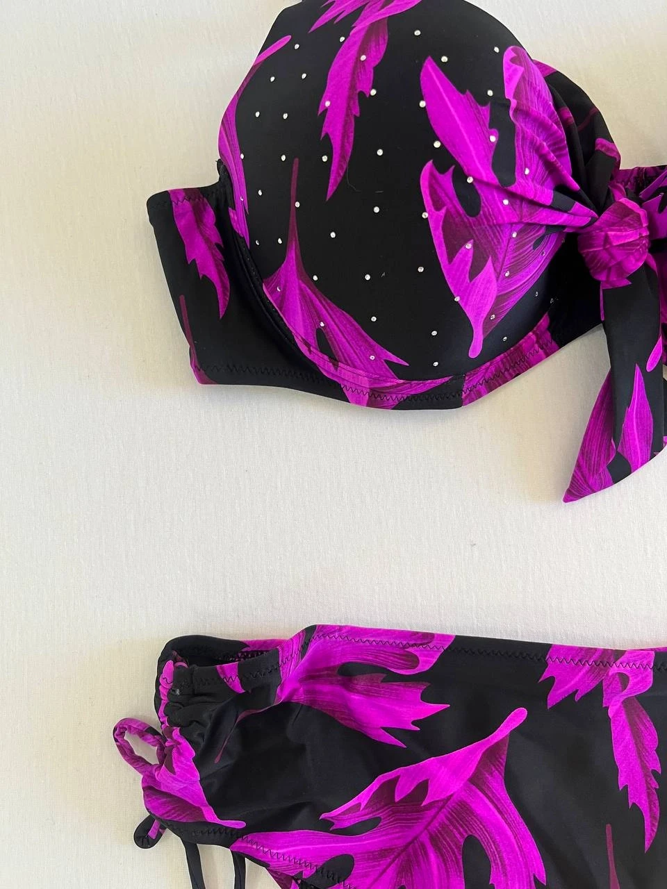 Kadın Siyah Mor Taş İşlemeli Büyük Beden Bikini Takım HZL25S-LC3337